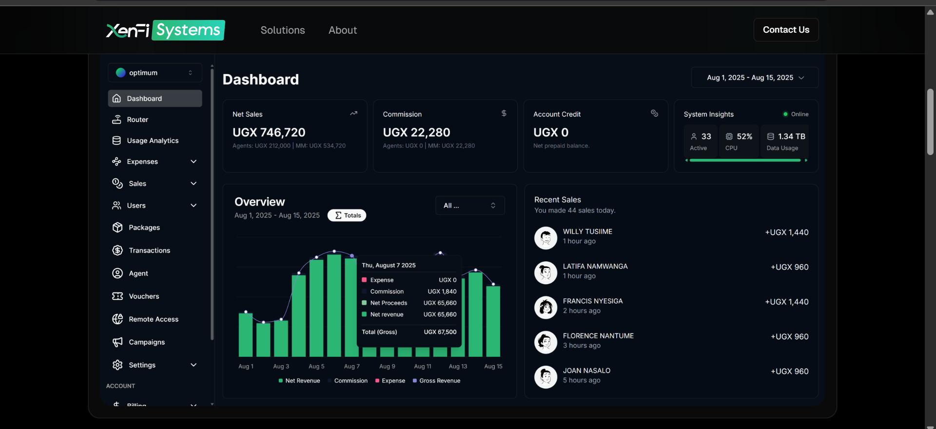 Screenshot of the Xenfi Systems website